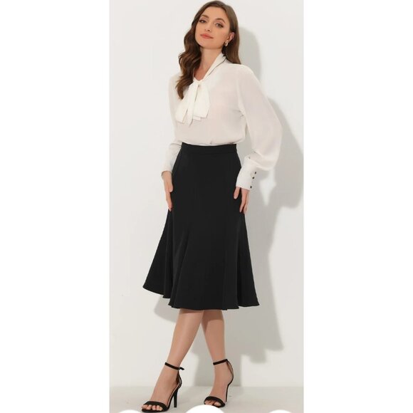 Allegra K Black Flare-Hem Dressy Midi Skirt A NWT - Picture 1 of 7